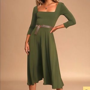 Smooth Talker Olive Green Midi Dress